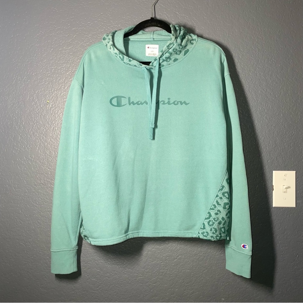 Champion Ladies' Color Block Hoodie Size Large Attached Hood Aqua Tonic toggle - Picture 5 of 16